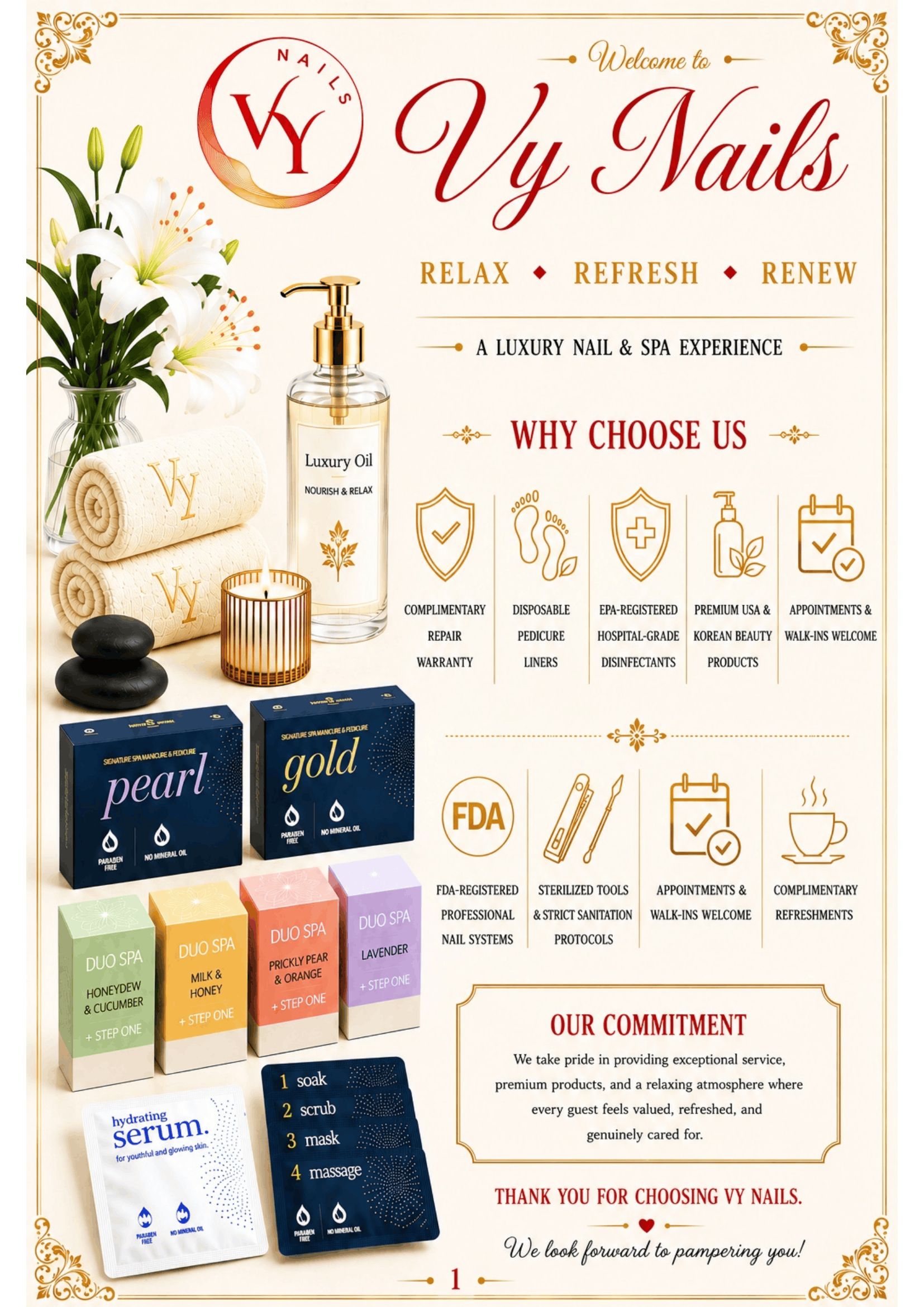Vy Nails Menu Page 1 – Manicures & Services