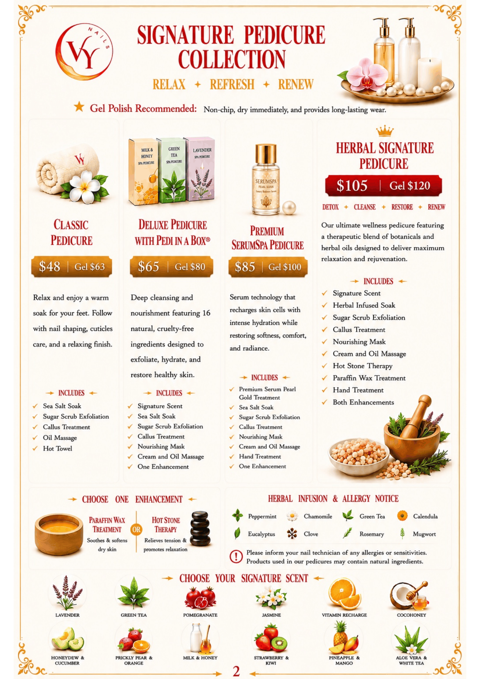 Vy Nails Menu Page 2 – Pedicures & Services